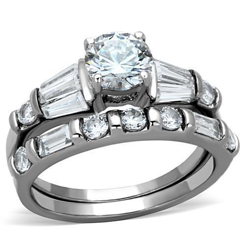 JCE1535 High polished (no plating) Stainless Steel Ring with AAA Grade CZ in Clear