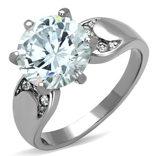 JCE1536 High polished (no plating) Stainless Steel Ring with AAA Grade CZ in Clear