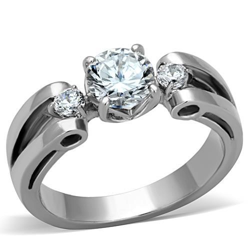JCE1537 High polished (no plating) Stainless Steel Ring with AAA Grade CZ in Clear