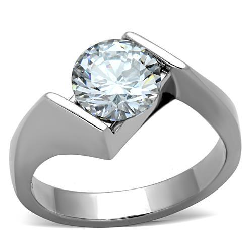 JCE1538 High polished (no plating) Stainless Steel Ring with AAA Grade CZ in Clear