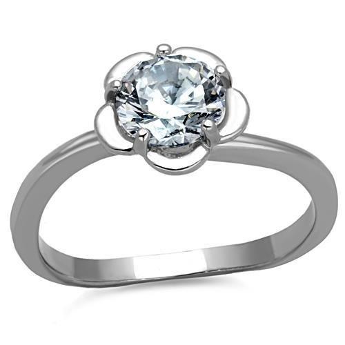 JCE1540 High polished (no plating) Stainless Steel Ring with AAA Grade CZ in Clear