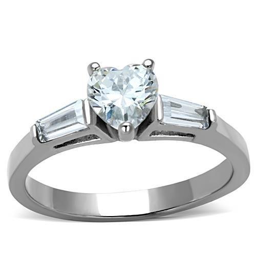 JCE1541 High polished (no plating) Stainless Steel Ring with AAA Grade CZ in Clear