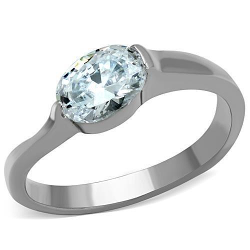 JCE1542 High polished (no plating) Stainless Steel Ring with AAA Grade CZ in Clear