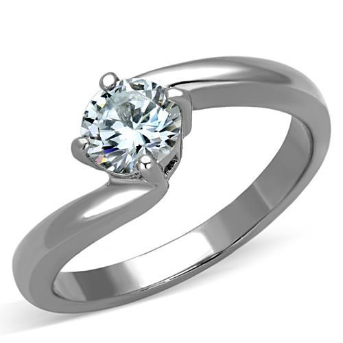 JCE1543 High polished (no plating) Stainless Steel Ring with AAA Grade CZ in Clear