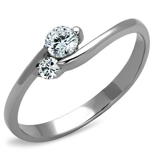 JCE1544 High polished (no plating) Stainless Steel Ring with AAA Grade CZ in Clear