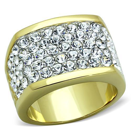 JCE1545 Two-Tone IP Gold (Ion Plating) Stainless Steel Ring with Top Grade Crystal in Clear