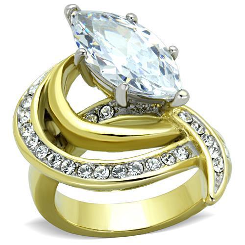 JCE1546 Two-Tone IP Gold (Ion Plating) Stainless Steel Ring with AAA Grade CZ in Clear