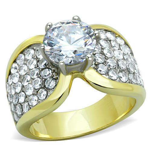 JCE1547 Two-Tone IP Gold (Ion Plating) Stainless Steel Ring with AAA Grade CZ in Clear