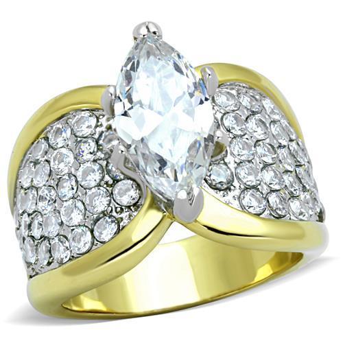 JCE1548 Two-Tone IP Gold (Ion Plating) Stainless Steel Ring with AAA Grade CZ in Clear