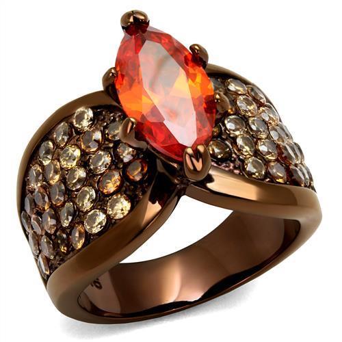 JCE1548LC IP Coffee light Stainless Steel Ring with AAA Grade CZ in Orange