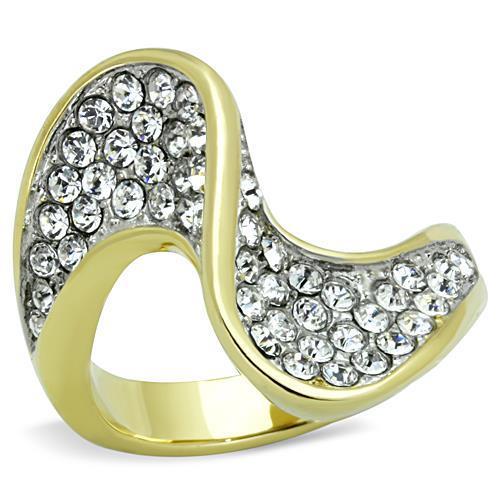 JCE1549 Two-Tone IP Gold (Ion Plating) Stainless Steel Ring with Top Grade Crystal in Clear