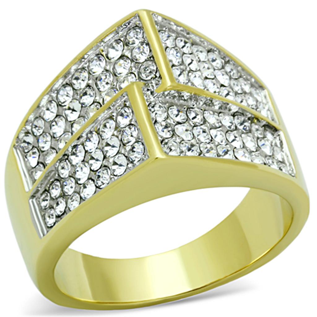 JCE1550 Two-Tone IP Gold (Ion Plating) Stainless Steel Ring with Top Grade Crystal in Clear