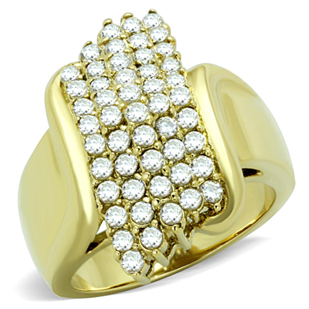 JCE1554 IP Gold(Ion Plating) Stainless Steel Ring with AAA Grade CZ in Clear
