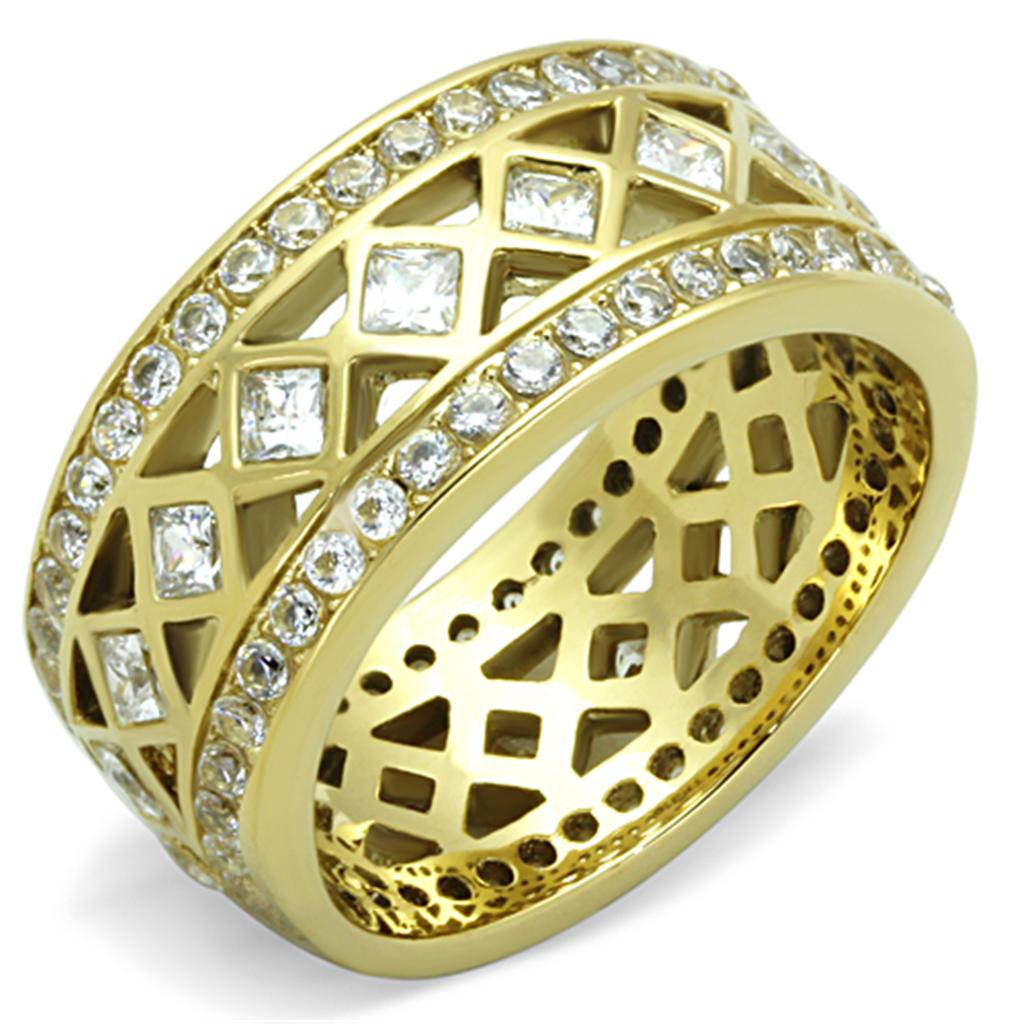 JCE1558 IP Gold(Ion Plating) Stainless Steel Ring with AAA Grade CZ in Clear