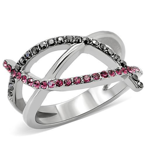 JCE156 High polished (no plating) Stainless Steel Ring with Top Grade Crystal in Multi Color