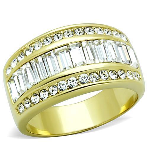 JCE1561 IP Gold(Ion Plating) Stainless Steel Ring with Top Grade Crystal in Clear