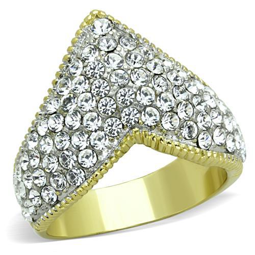 JCE1562 Two-Tone IP Gold (Ion Plating) Stainless Steel Ring with Top Grade Crystal in Clear