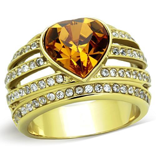 JCE1563 IP Gold(Ion Plating) Stainless Steel Ring with Top Grade Crystal in Topaz