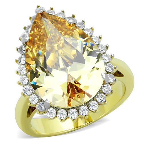 JCE1564 Two-Tone IP Gold (Ion Plating) Stainless Steel Ring with AAA Grade CZ in Champagne