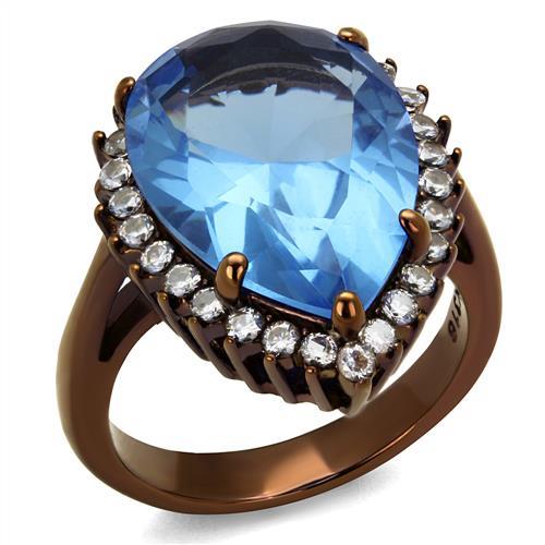 JCE1564LC IP Coffee light Stainless Steel Ring with Top Grade Crystal in Light Sapphire