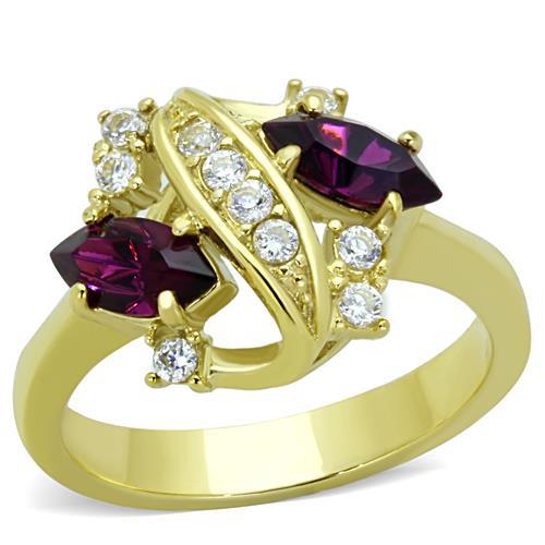 JCE1567 IP Gold(Ion Plating) Stainless Steel Ring with Top Grade Crystal in Amethyst