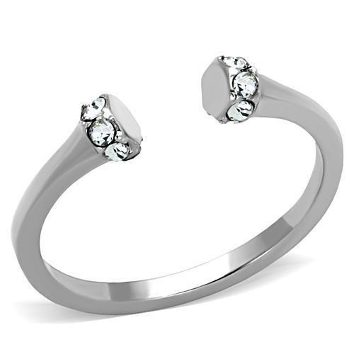 JCE1580 High polished (no plating) Stainless Steel Ring with Top Grade Crystal in Clear