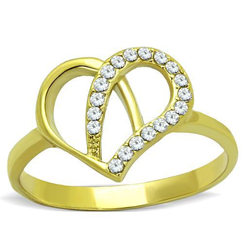 JCE1586 IP Gold(Ion Plating) Stainless Steel Ring with AAA Grade CZ in Clear