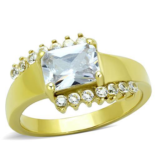 JCE1588 IP Gold(Ion Plating) Stainless Steel Ring with AAA Grade CZ in Clear