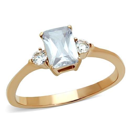 JCE1589 IP Rose Gold(Ion Plating) Stainless Steel Ring with AAA Grade CZ in Clear