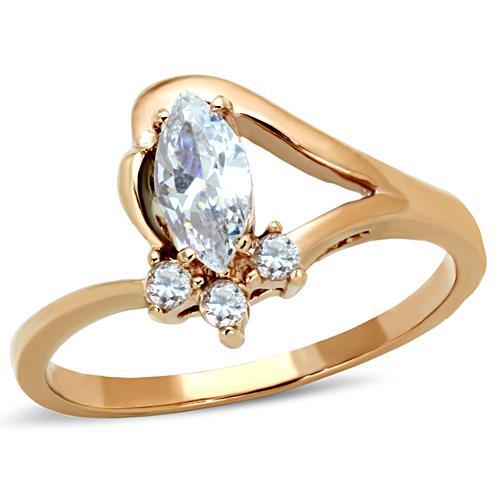 JCE1590 IP Rose Gold(Ion Plating) Stainless Steel Ring with AAA Grade CZ in Clear