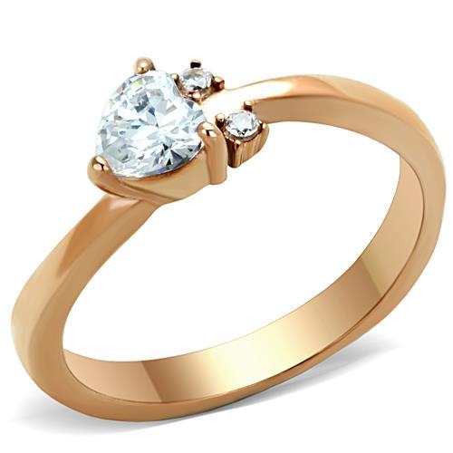 JCE1591 IP Rose Gold(Ion Plating) Stainless Steel Ring with AAA Grade CZ in Clear