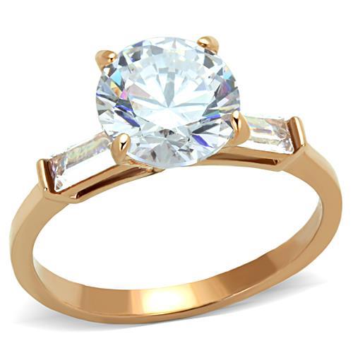 JCE1595 IP Rose Gold(Ion Plating) Stainless Steel Ring with AAA Grade CZ in Clear