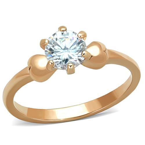 JCE1596 IP Rose Gold(Ion Plating) Stainless Steel Ring with AAA Grade CZ in Clear