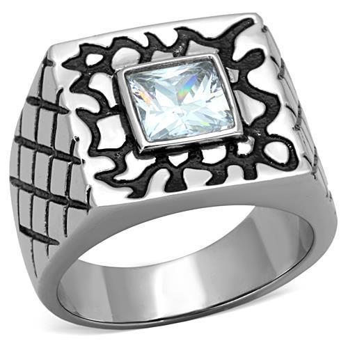 JCE1607 High polished (no plating) Stainless Steel Ring with AAA Grade CZ  in Clear