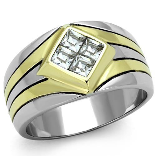 JCE1610 Two-Tone IP Gold (Ion Plating) Stainless Steel Ring with Top Grade Crystal  in Clear