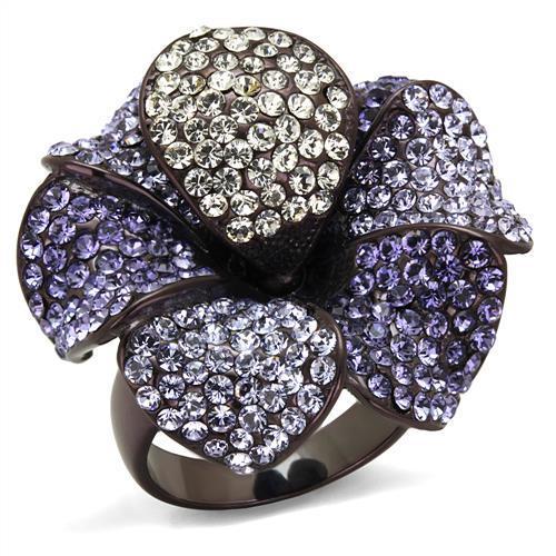 JCE1618DC IP Dark Brown (IP coffee) Stainless Steel Ring with Top Grade Crystal in Multi Color
