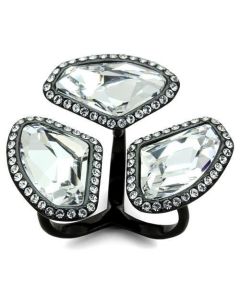 JCE1619 IP Black(Ion Plating) Stainless Steel Ring with Top Grade Crystal in Clear