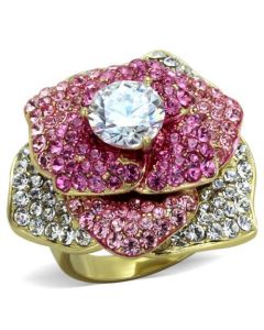JCE1624 IP Gold(Ion Plating) Stainless Steel Ring with AAA Grade CZ in Clear