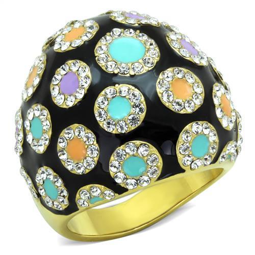 JCE1625 IP Gold(Ion Plating) Stainless Steel Ring with Top Grade Crystal in Clear