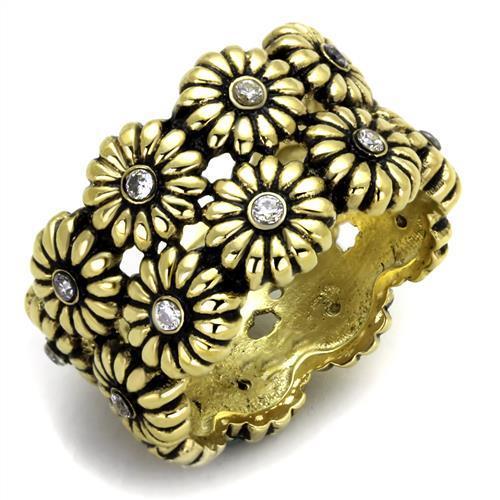 JCE1626 IP Gold(Ion Plating) Stainless Steel Ring with AAA Grade CZ in Clear