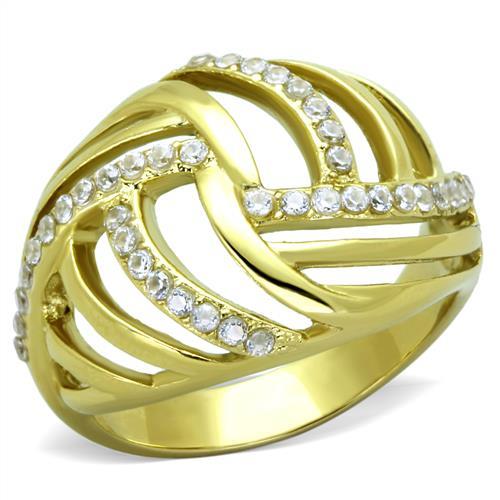 JCE1627 IP Gold(Ion Plating) Stainless Steel Ring with AAA Grade CZ in Clear