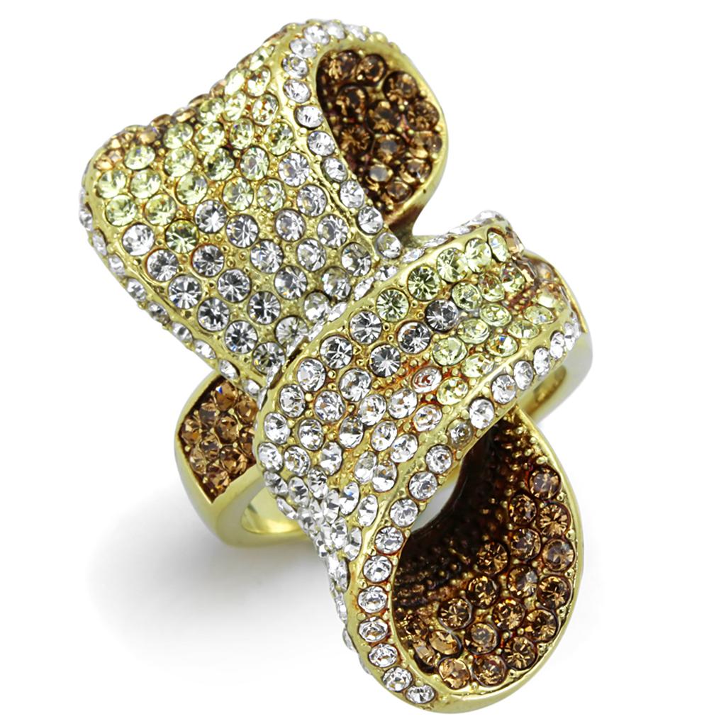 JCE1635 IP Gold(Ion Plating) Stainless Steel Ring with Top Grade Crystal in Multi Color