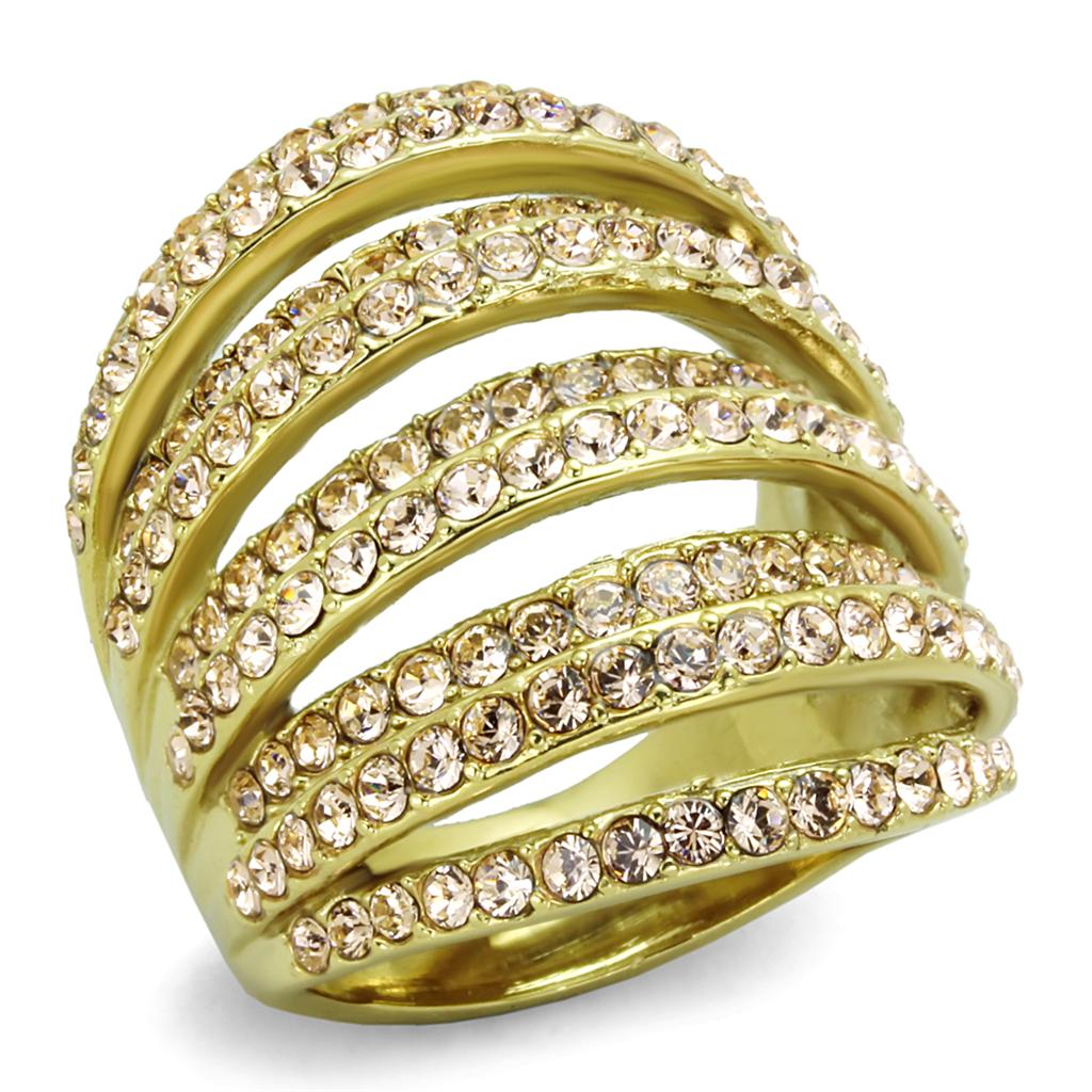 JCE1637 IP Gold(Ion Plating) Stainless Steel Ring with Top Grade Crystal in Light Peach