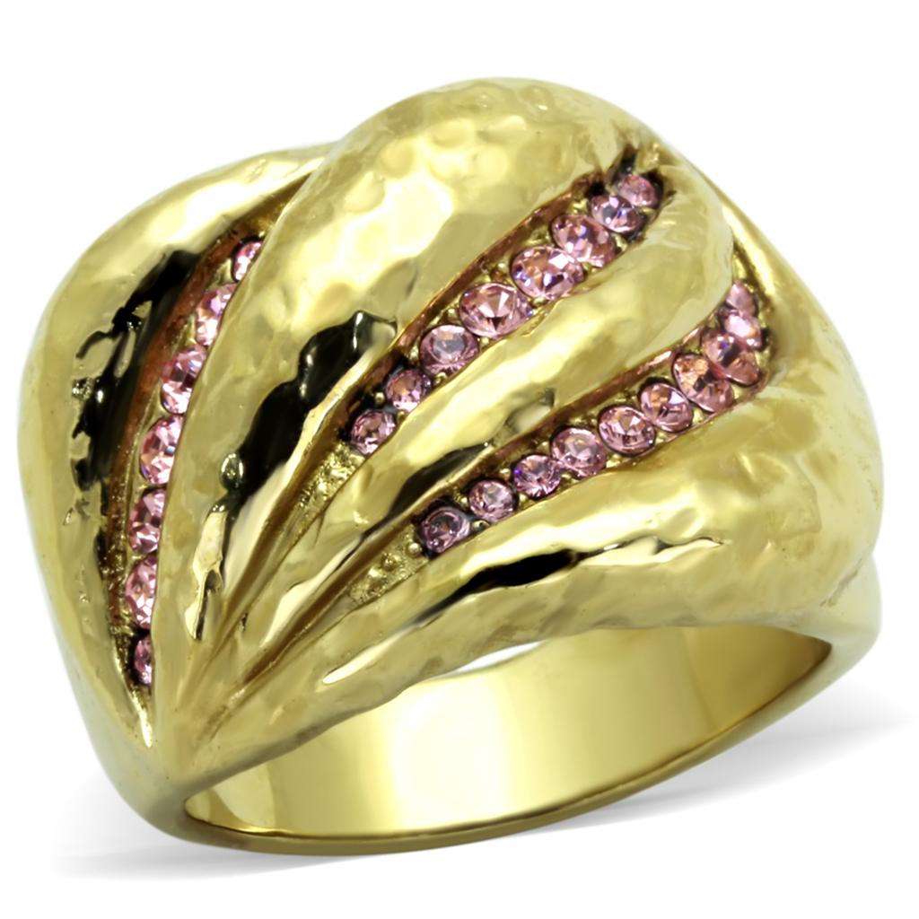 JCE1638 IP Gold(Ion Plating) Stainless Steel Ring with Top Grade Crystal in Light Rose