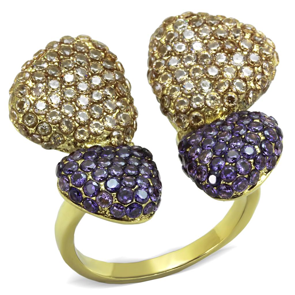 JCE1639 IP Gold(Ion Plating) Stainless Steel Ring with AAA Grade CZ in Multi Color