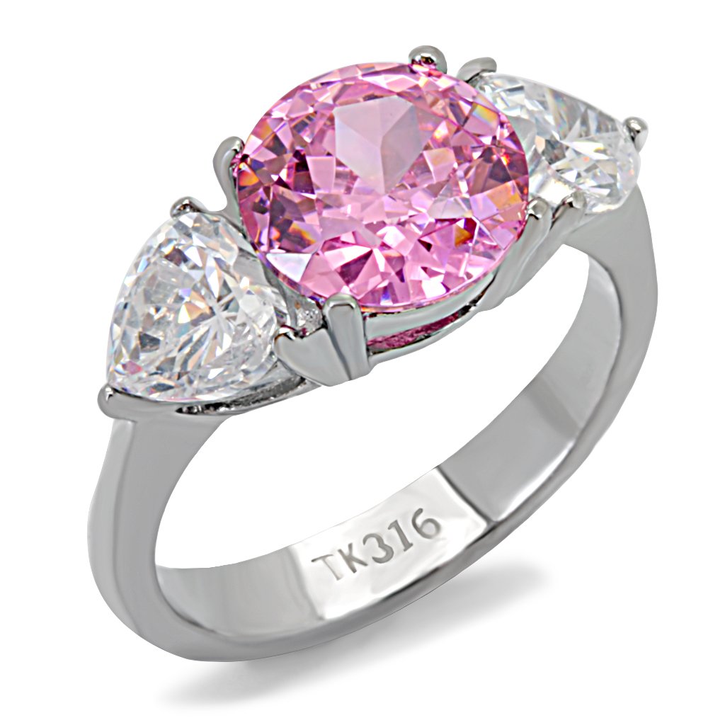 JCE164 High polished (no plating) Stainless Steel Ring with AAA Grade CZ in Rose