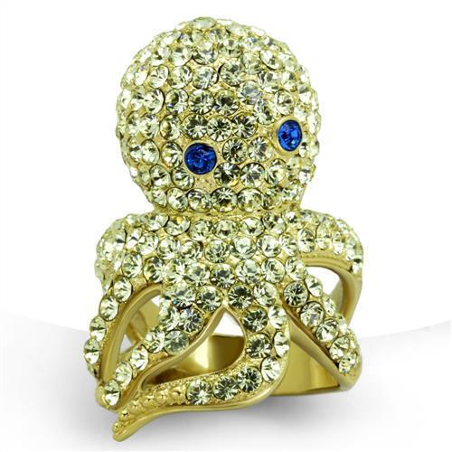 JCE1640 IP Gold(Ion Plating) Stainless Steel Ring with Top Grade Crystal in Multi Color