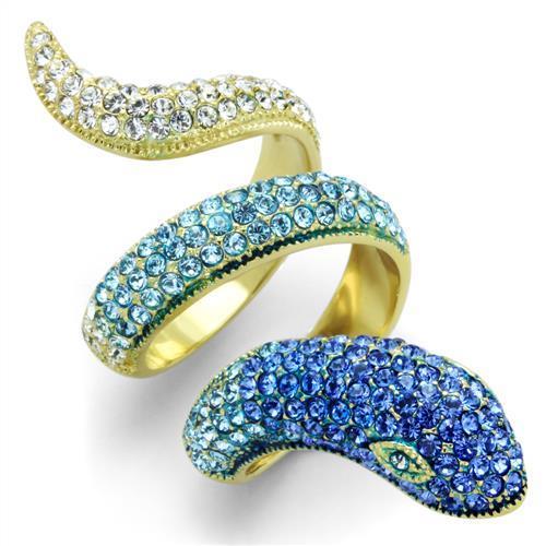 JCE1641 IP Gold(Ion Plating) Stainless Steel Ring with Top Grade Crystal in Multi Color