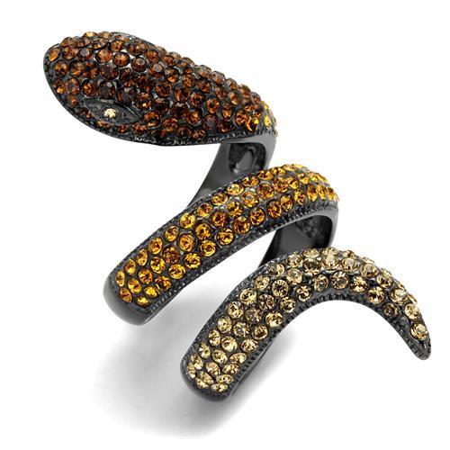 JCE1641LJ IP Light Black (IP Gun) Stainless Steel Ring with Top Grade Crystal in Multi Color