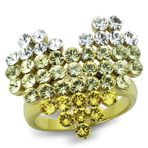JCE1642 IP Gold(Ion Plating) Stainless Steel Ring with Top Grade Crystal in Multi Color